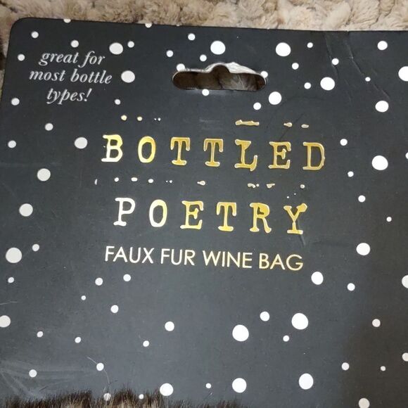 New Bottled Poetry Faux Fur Travel‎ Wine Bag 12 x 6 1/2 Suede tie - Picture 3 of 5